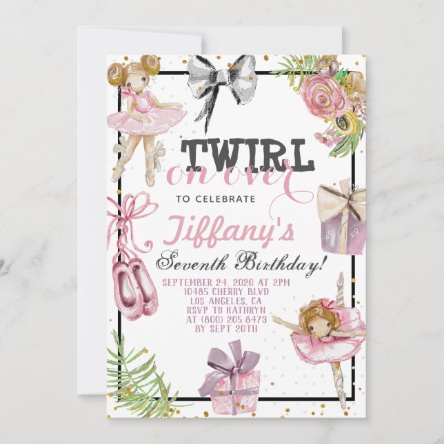 Twirl On Over Ballerina Birthday Invitation (Front)