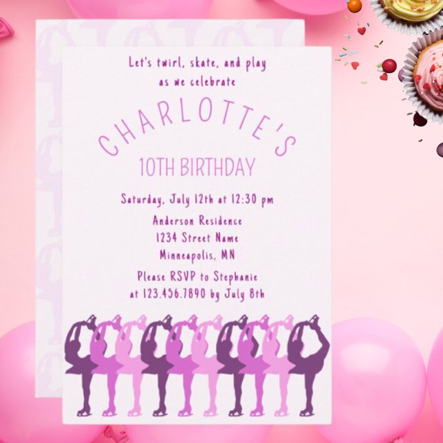 Twirl Skate Play Figure Skater Girls Birthday Invitation (Creator Uploaded)