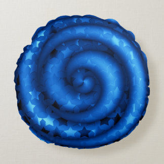 Twirled Blue Stars Round Pillow