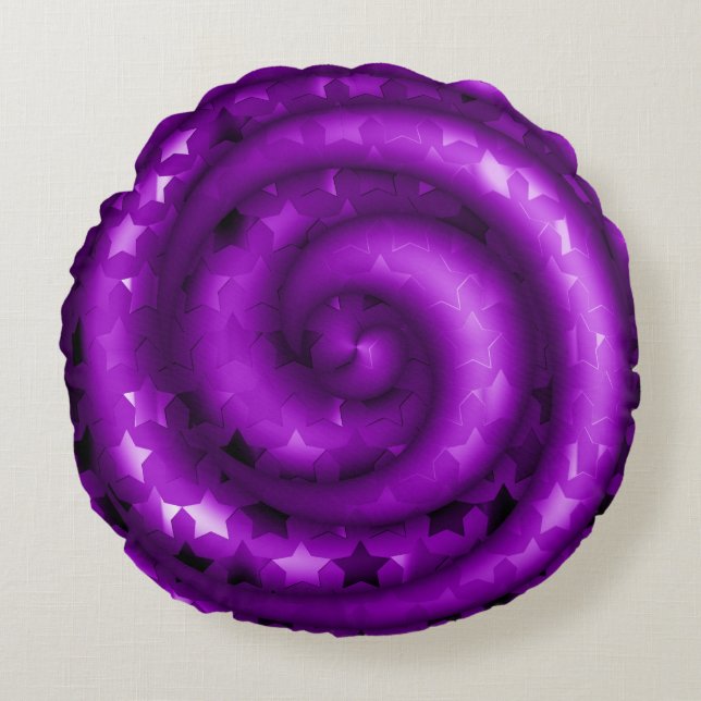 Twirled Dark Purple Stars Round Pillow (Front)