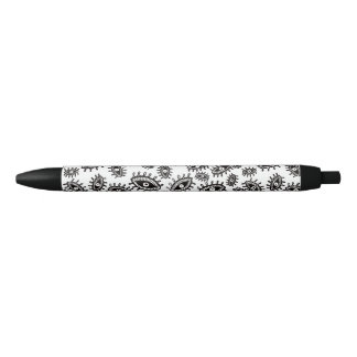 Twirly eyes white black ink pen
