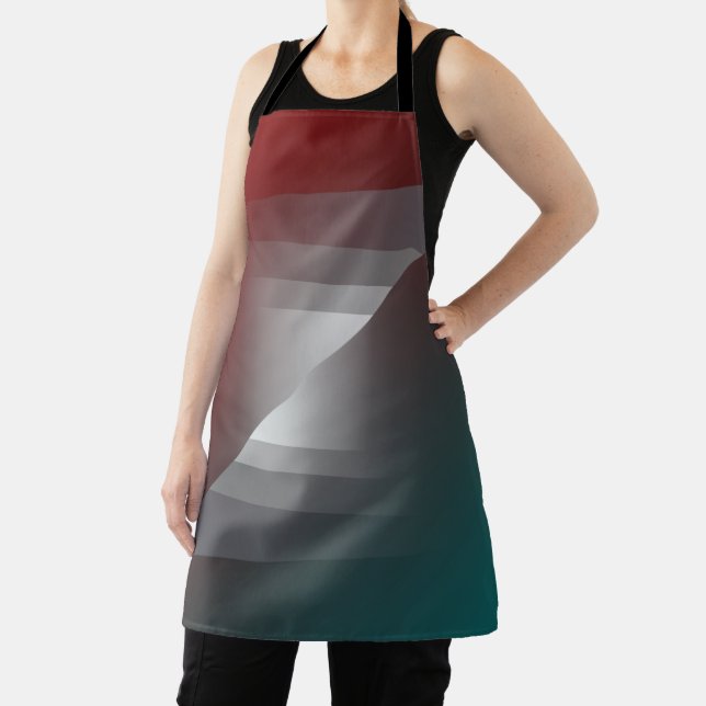 Twist of grey on teal burgundy apron (Insitu)