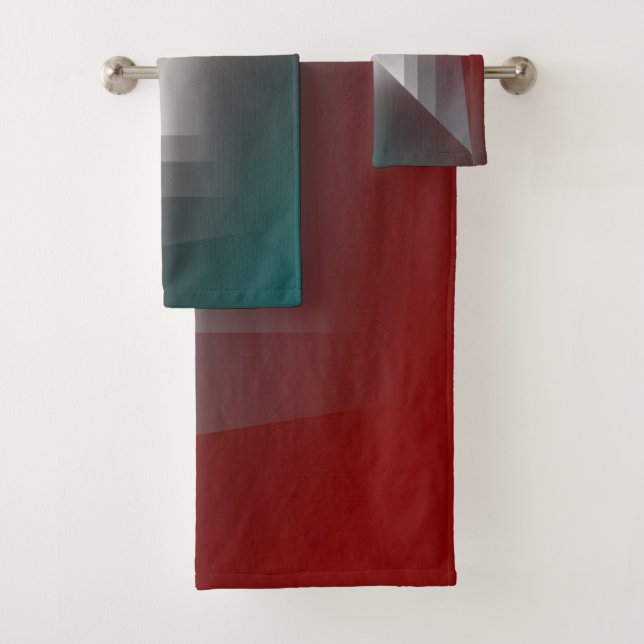 Twist of grey on teal burgundy bath towel set (Insitu)