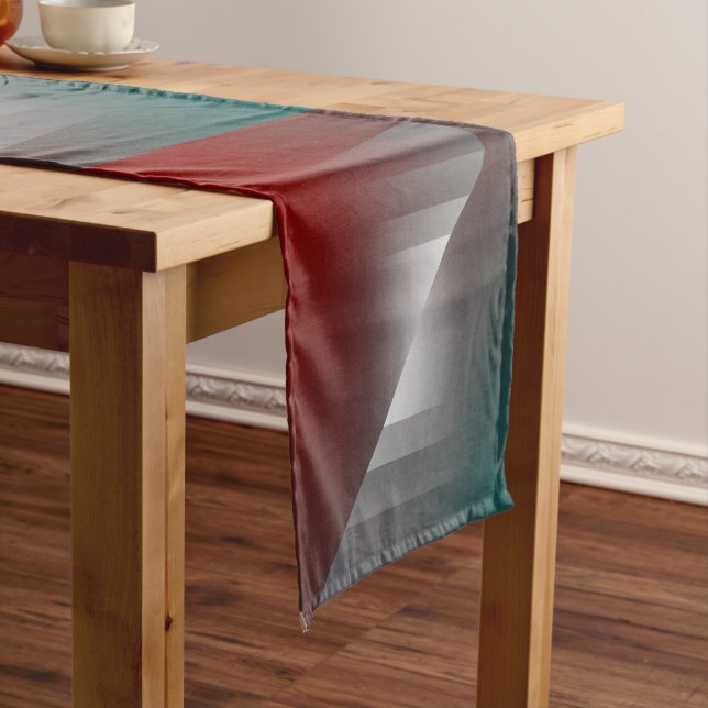 Twist of grey on teal burgundy long table runner (In Situ)