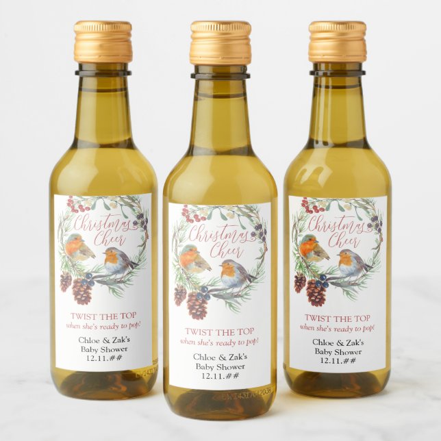 Twist the Top Winter Wreath Baby Shower Favour Wine Label (Bottles)