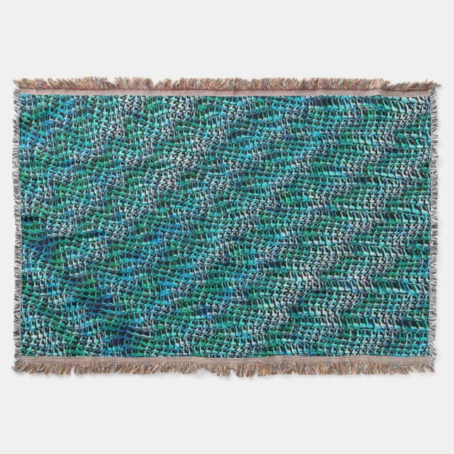 Twisted and wavy burlap sack mesh, greenish cyan throw blanket (Front)