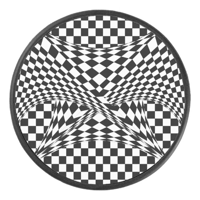 Twisted Checkers by Kenneth Yoncich Hockey Puck (Front)