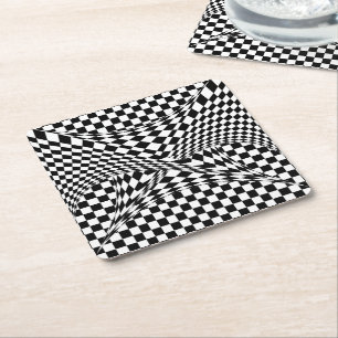 Twisted Checkers by Kenneth Yoncich Square Paper Coaster