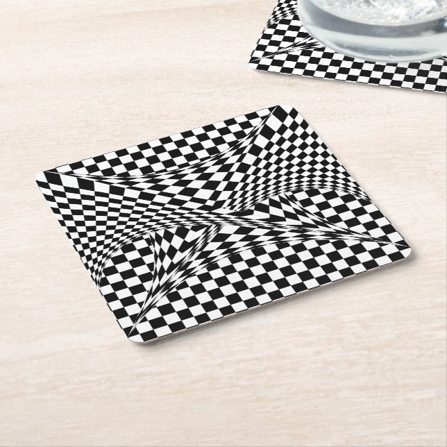 Twisted Checkers by Kenneth Yoncich Square Paper Coaster (Angled)
