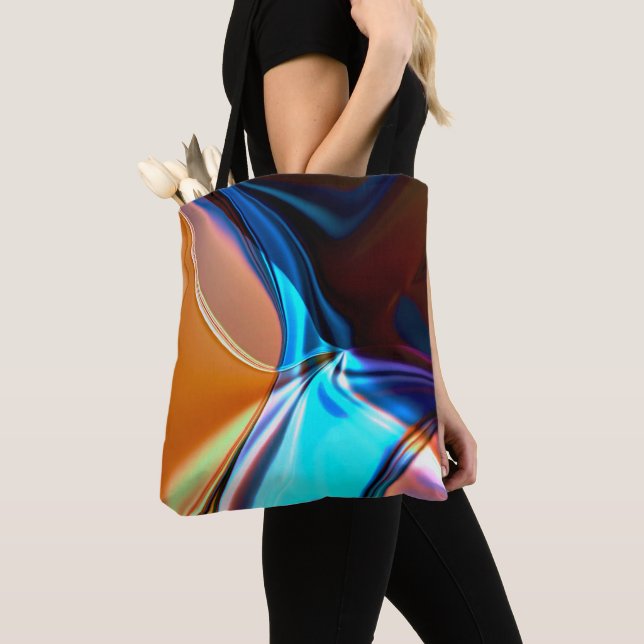 Twisted curves in nickeled blue and acrylic orange tote bag (Close Up)