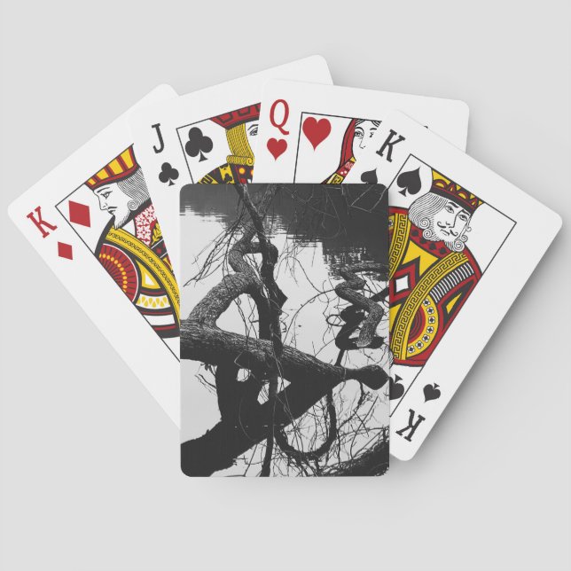Twisted Dark Tree Shadow Reflections in Lake Playing Cards (Back)