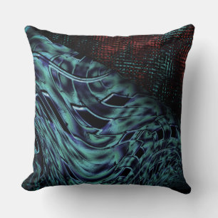 Twisted effect in opacy blue, red square on black cushion
