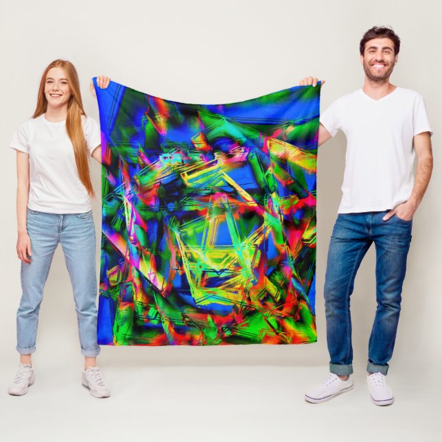 Twisted green coloured squares, wrong brush stroke fleece blanket (In Situ)