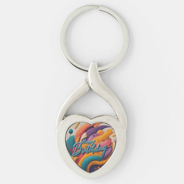 Twisted Heart Happy Birthday Key Ring (Front)