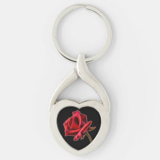 Twisted Heart Red Rose on Black Keychain