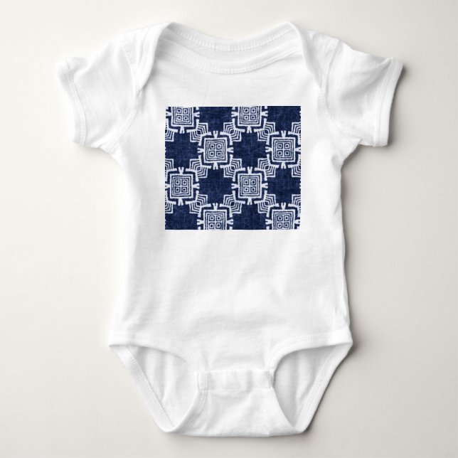 Twisted indigo chequered textured background. baby bodysuit (Front)