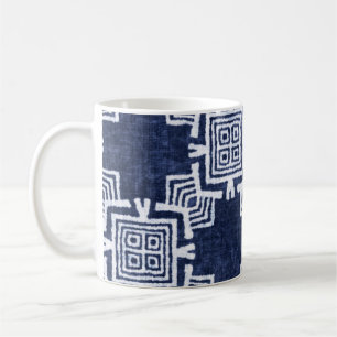 Twisted indigo chequered textured background. coffee mug