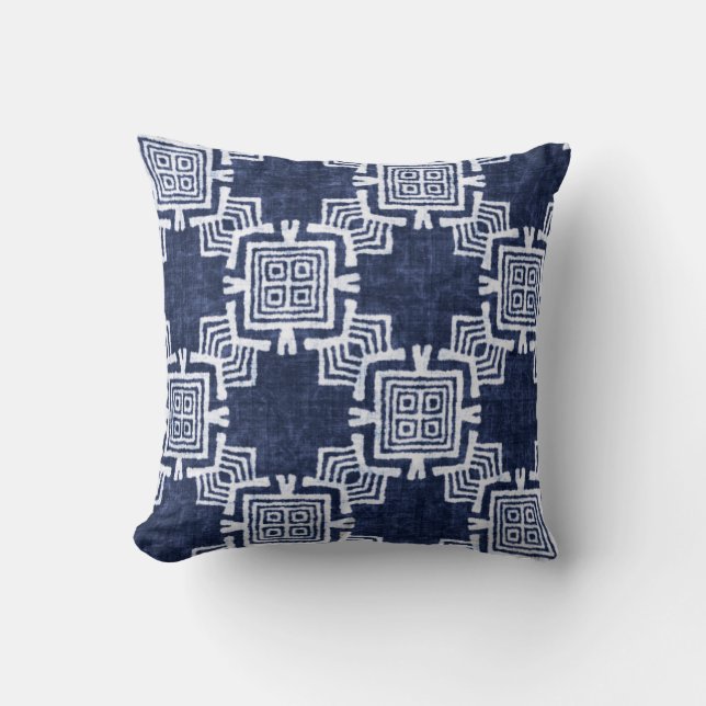Twisted indigo chequered textured background. cushion (Front)