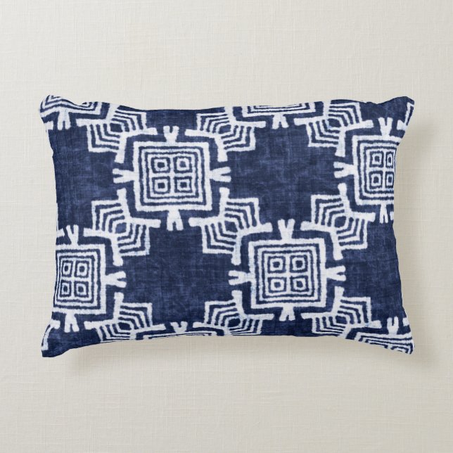 Twisted indigo chequered textured background. decorative cushion (Front)