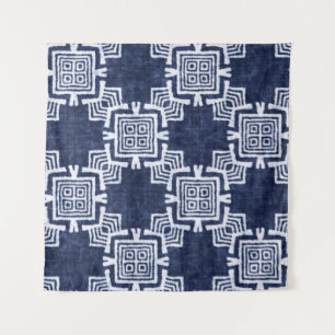 Twisted indigo chequered textured background. tapestry