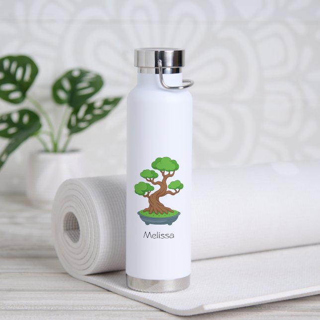 Twisted Japanese Bonsai Tree Custom Text Water Bottle (Yoga (Rotated))