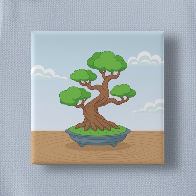 Twisted Japanese Bonsai Tree on Table 15 Cm Square Badge (Creator Uploaded)