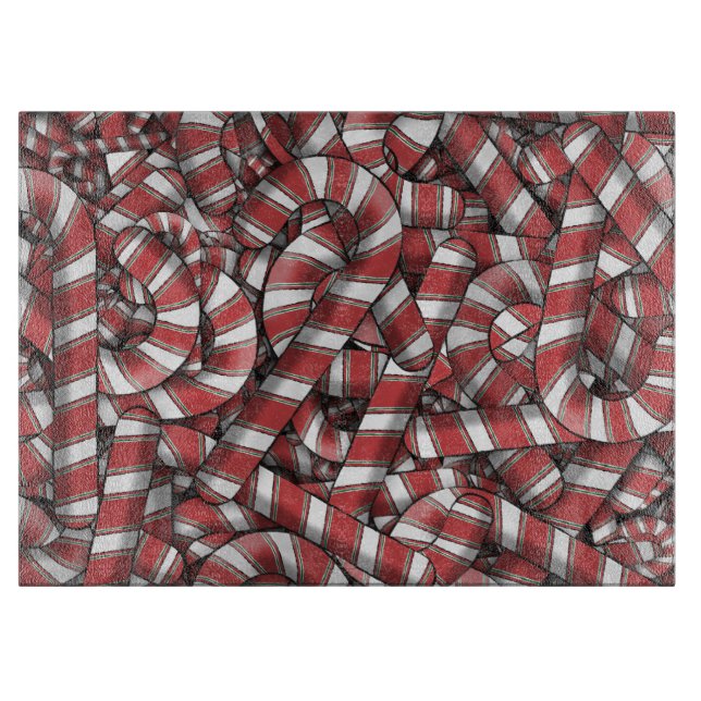 Twisted Red Striped Abstract Candy Canes Cutting Board (Front)