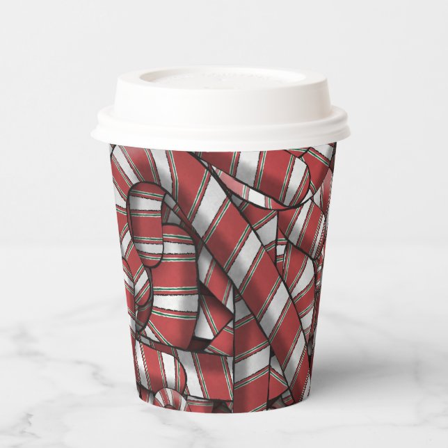 Twisted Red Striped Abstract Candy Canes Paper Cups (Left)