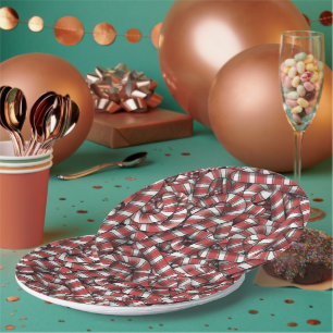 Twisted Red Striped Abstract Candy Canes Paper Plate