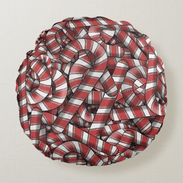 Twisted Red Striped Abstract Candy Canes Round Cushion (Front)