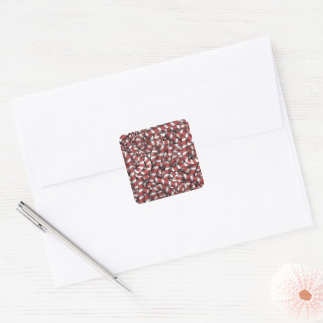 Twisted Red Striped Abstract Candy Canes Square Sticker (Envelope)