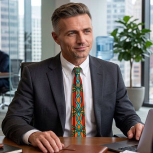Twisted Southwestern Style Symmetrical Line Art Tie