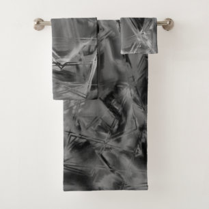 Twisted squares, grey and black 'brushstrokes' bath towel set