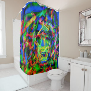 Twisted squares with green colourful 'brushstrokes shower curtain