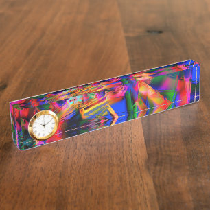Twisted stained square with colourful 'brushstroke nameplate