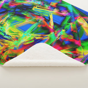 Twisted stained squares, green colourful brushstro sherpa blanket