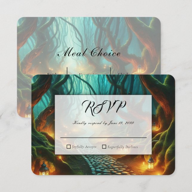 Twisted Woodland Lantern Path Wedding RSVP Card (Front/Back)