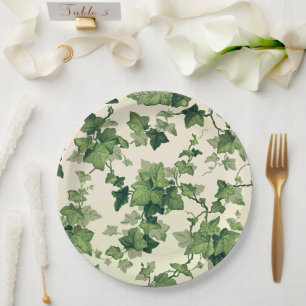 Twisting Ivy Leaves Pattern Paper Plate