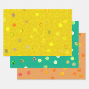 Twisty Polka Dot Spirals Tri-Colour Gift Wrap (YGO