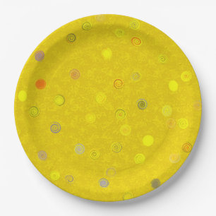 Twisty Polka Dot Spirals Yellow Paper Party Plates
