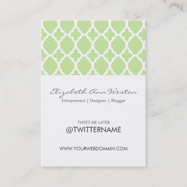 Twitter Business Cards Green Tea Moroccan Tile (Front)