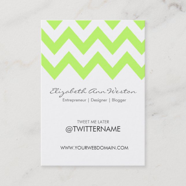 Twitter Business Cards: Lime Chevron - Portrait Business Card (Front)