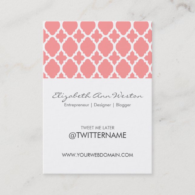 Twitter Business Cards Pink Moroccan Tile (Front)