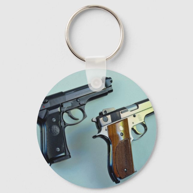 Two .45 calibre automatic guns for gun lovers key ring (Front)
