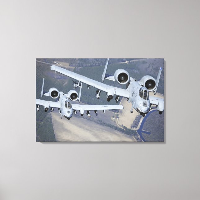 Two A-10C Thunderbolt II aircraft fly in format Canvas Print (Front)
