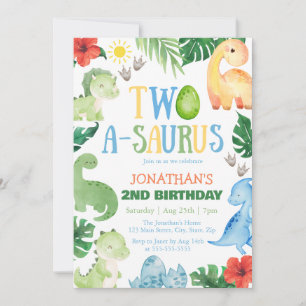 Two A-Saurus Dino 2nd Birthday Invitation