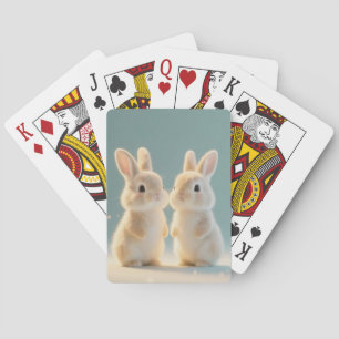 Two Adorable Bunnies Standing Together Playing Cards