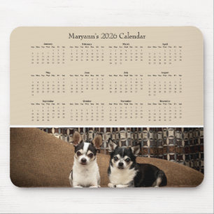 Two Adorable Chihuahuas on a Sofa – 2026 Calendar Mouse Pad