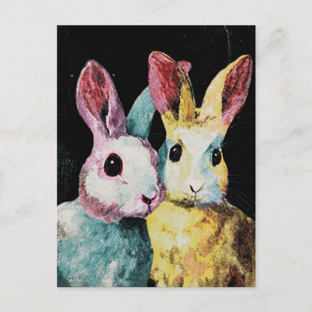 Two Adorable Colourful Rabbits Postcard (Front)