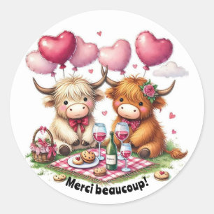 Two adorable Highland cows, one broken white Classic Round Sticker